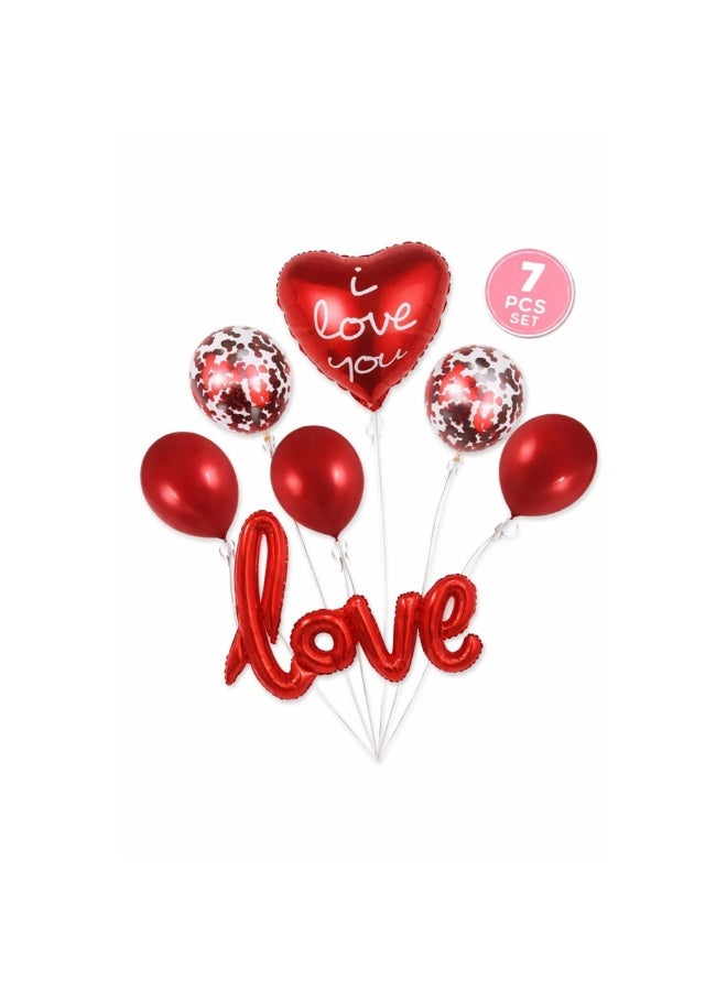 طقم بالونات تزيين لعيد الحب 7 قطع – قلب I Love You وبالون كلمة Love - Image 1